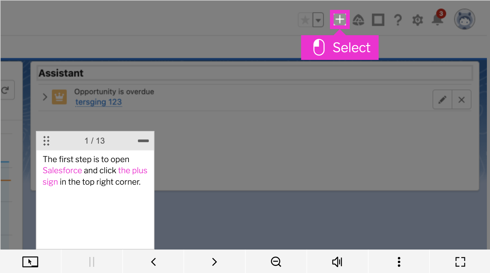 A Salesforce workflow captured as an interactive iorad simulation