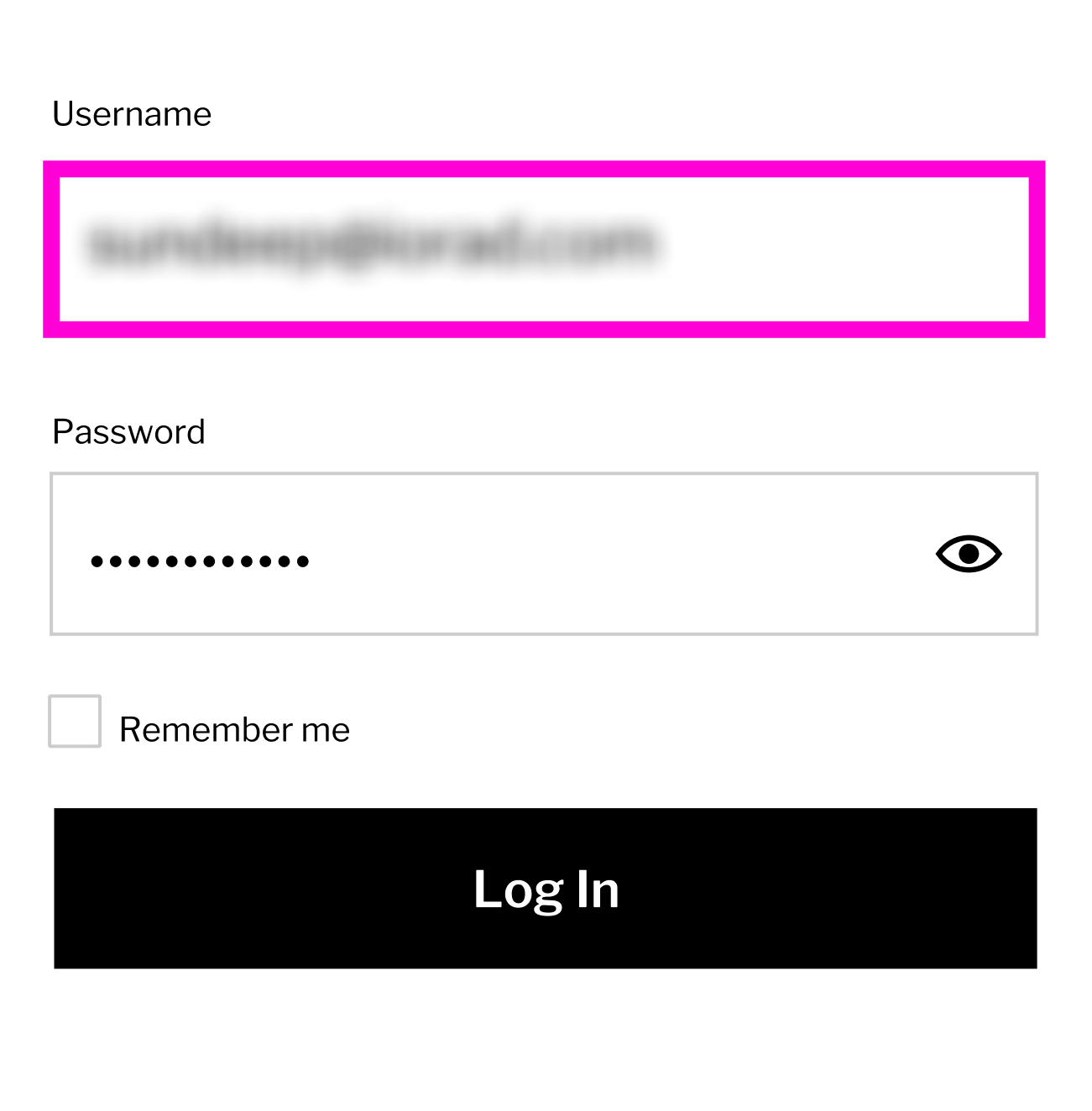 Masked username field in a login form