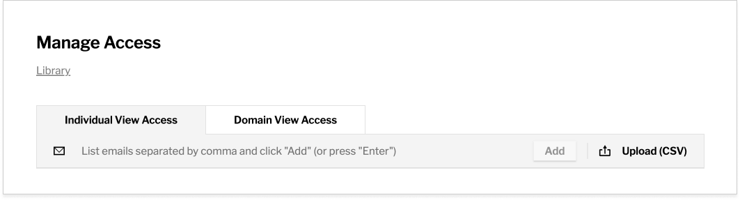 Manage Access panel showing individual and domain-level view access controls