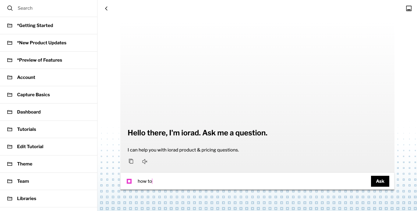 iorad Tutorial Librarian chat interface answering a learner's how-to question