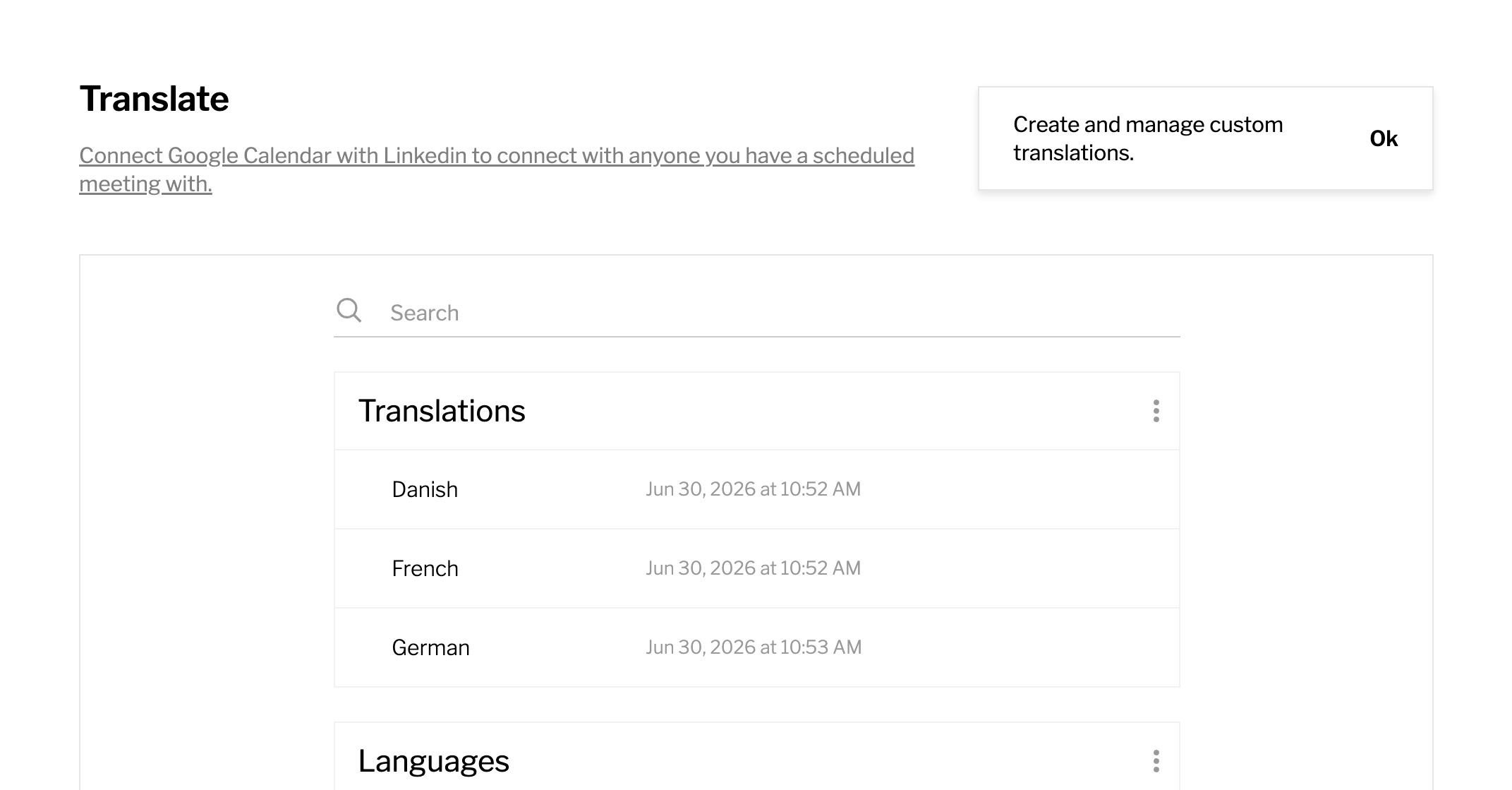 iorad Translate panel showing translation and language management